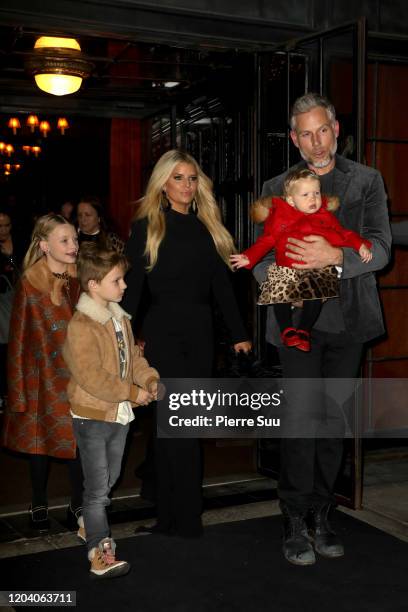 Jessica Simpson, Eric Johnson and their children Maxwell Drew Johnson, Ace Knute Johnson and Birdie Mae Johnson are seen leaving their hotel on...