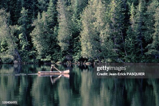 The last fur traders of Quebec, on the trail of the trappers in Quebec, Canada in 2000 - Papineau-Labelle wild-life reserve between the Laurentides...