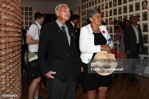 Robert Bom Gillies, one of only two surviving members of the Maori Battalion inside Te Rau Aroha on February 05, 2020 in Waitangi, New Zealand. The...