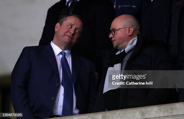 Mike Ashley owner of Newcastle United talks to managing Directory Lee Charnley ahead of the FA Cup Fourth Round Replay match between Oxford United...