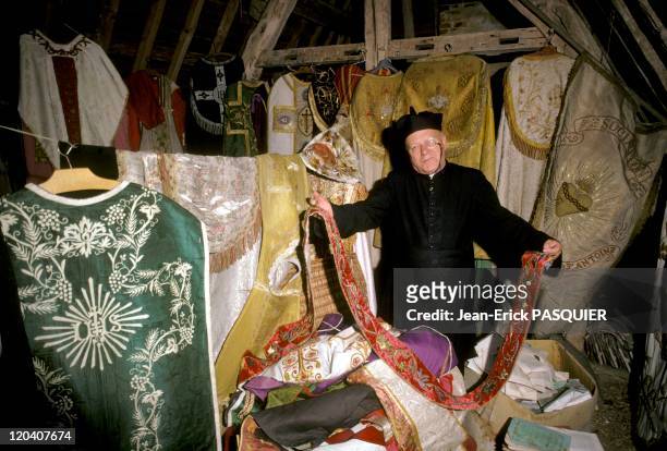 The Priest At Grenier In France In 1987 - The priest Chamblac has a wonderful collection of vestments, including more than two hundred fifty...
