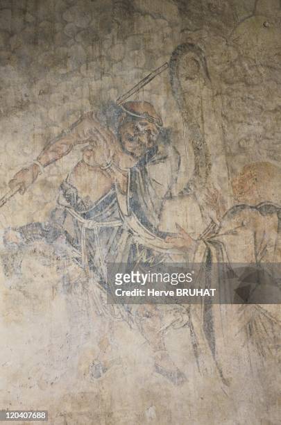 Henan in Shaolin, China - Details of original frescoes from the Hall of a Thousand Buddha's. These remarkable drawings were painted during the Ming...