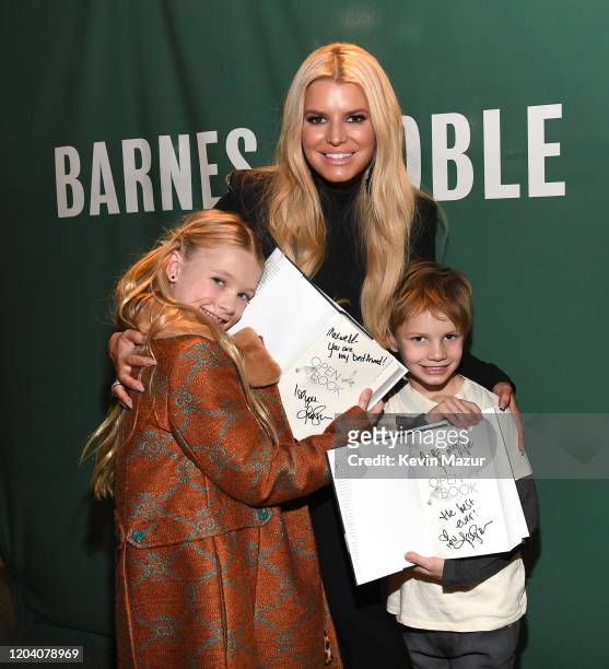 Jessica Simpson signs copies of her new book "Open Book" for her children Maxwell Drew Johnson and Ace Knute Johnson at Barnes & Noble Union Square...