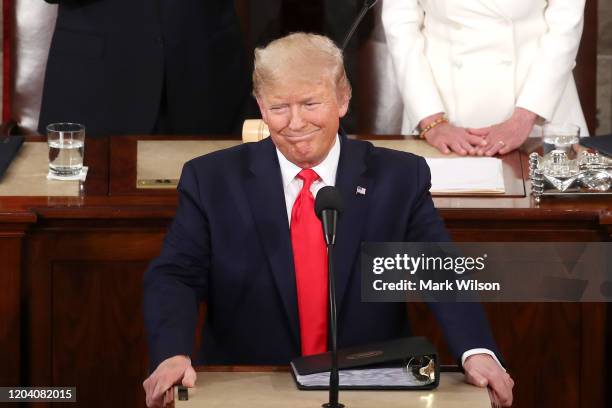 President Donald Trump delivers the State of the Union address in the chamber of the U.S. House of Representatives on February 04, 2020 in...