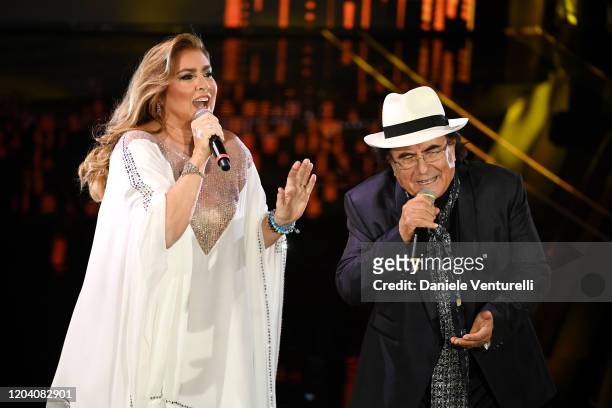 Romina Power and Albano Carrisi attend the 70° Festival di Sanremo at Teatro Ariston on February 04, 2020 in Sanremo, Italy.