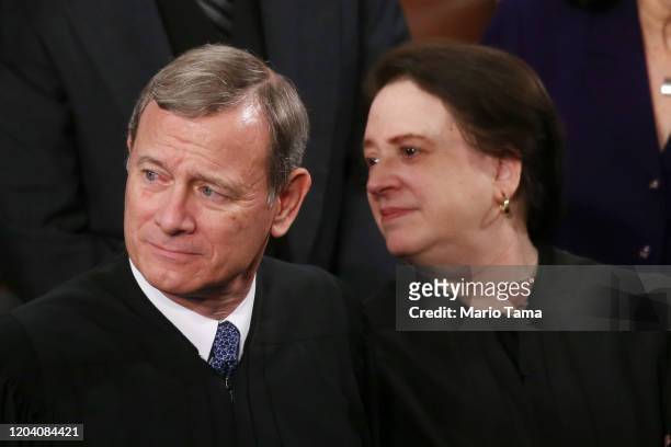 Supreme Court Chief Justice John Roberts and Supreme Court Justice Elena Kagan attend the State of the Union address in the chamber of the U.S. House...