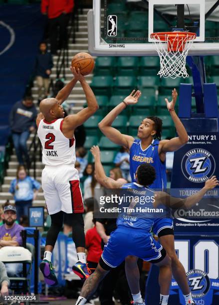 Jarrett Jack of the Sioux Falls Skyforce is guarded by Moses Brown of the Texas Legends during the first quarteron February 28, 2020 at Comerica...