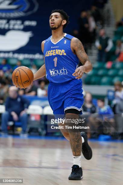 Cameron Payne dribbles up court against the Sioux Falls Skyforce during the first quarter of the Texas Legends on February 28, 2020 at Comerica...