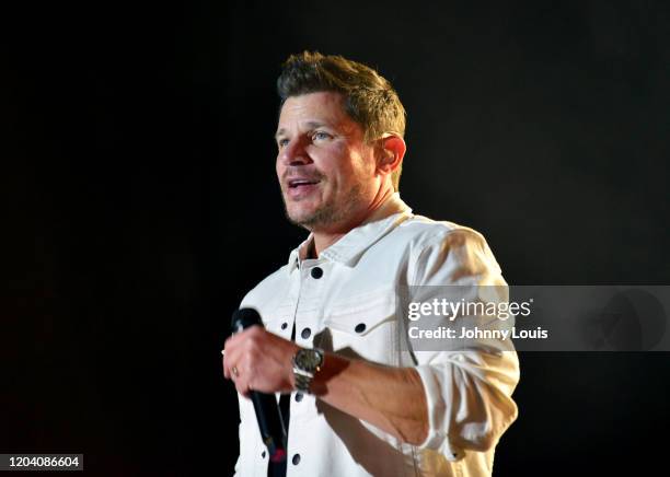 Nick Lachey of 98 Degrees performs on stage at Seminole Casino Coconut Creek on February 28, 2020 in Coconut Creek, Florida.