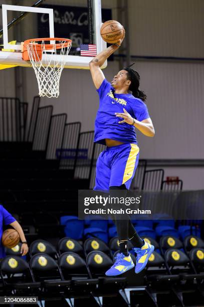 Deyonta Davis of the Santa Cruz Warriors warms up before an NBA G-League game against the Rio Grande Valley Vipers on February 28, 2020 at the Kaiser...