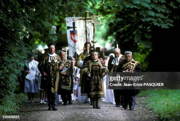 Procession Of Chariton In France In 1987 - The procession of Corpus Christi, preceded Charitons, thirteen centuries old fraternity, working mainly to...