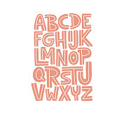 Cartoon English alphabet. Funny hand drawn graphic font.