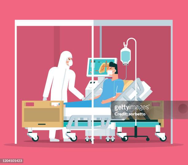 hospital - quarantine - icu patient stock illustrations