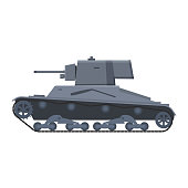 Tank Infantry Vickers Mk.E World War 2 Britain tank. Military army machine war, weapon, battle symbol silhouette side view icon. Vector illustration isolated