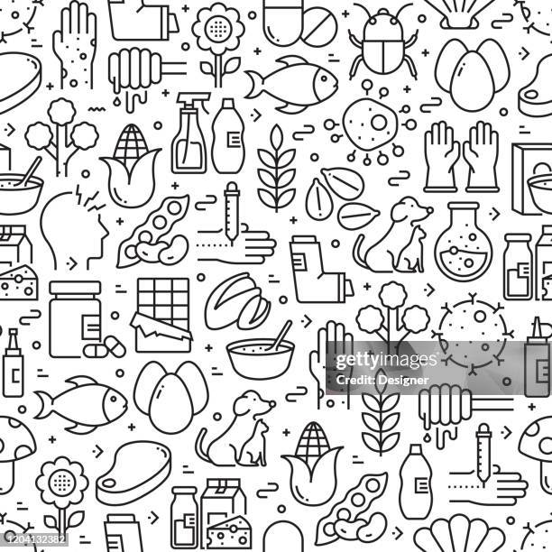allergy and basic allergens seamless pattern and background with line icons. editable stroke - milk texture stock illustrations