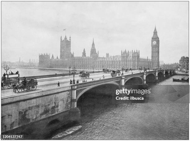 antikes foto des britischen empires: houses of parliament, westminster, london, england - central london stock-grafiken, -clipart, -cartoons und -symbole