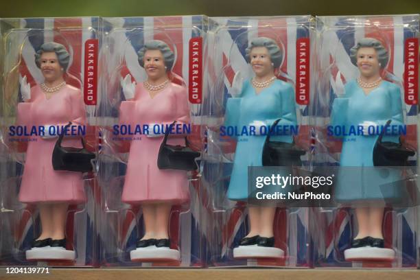 Statues of the Queen Elisabeth II and Mr Bin seen for sale in Central London. On Saturday, 25 January 2020, in London, United Kingdom.