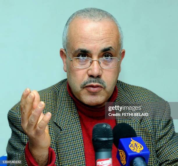 The spokesman of the new Tunisian Islamist Ettahrir Party , Ridha Belhaj, gives a press conference on March 10, 2011 in Tunis. The interim government...