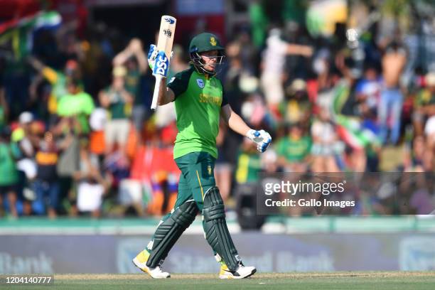 David Miller of South Africa celebrate scoring 50 runs during the 1st ODI match between South Africa and Australia at Eurolux Boland Park on February...