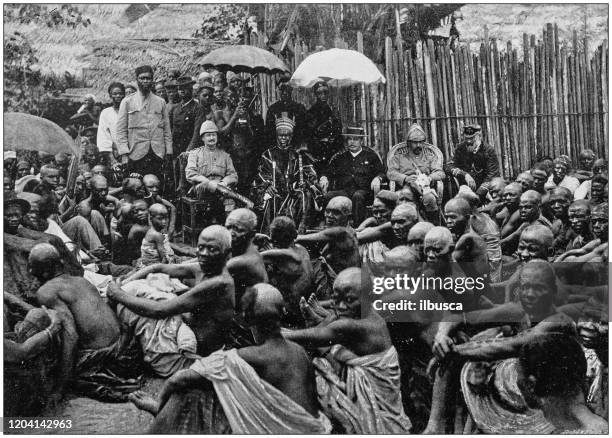 antique photograph of the british empire: annexation of the territory of the king of ado - benin stock illustrations