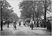 Antique photograph of the British Empire: Cycling in Hyde Park, London, England