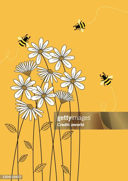 stockillustraties, clipart, cartoons en iconen met bloemenachtergrond . - bees on flowers