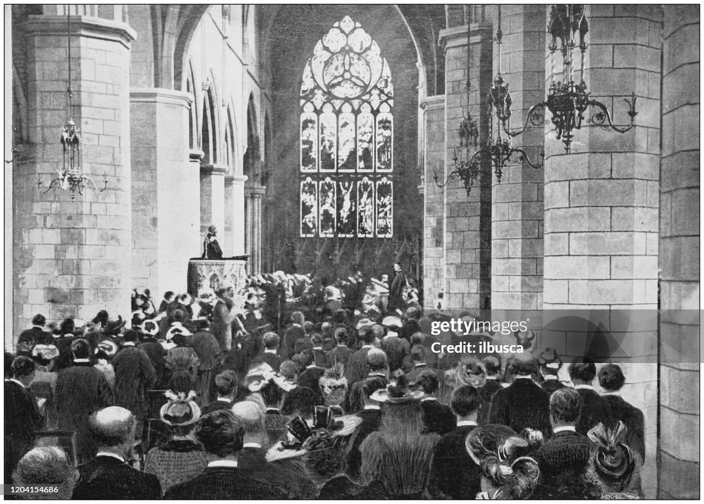 Antique photograph of the British Empire: Service in St Giles's Church, Edinburgh
