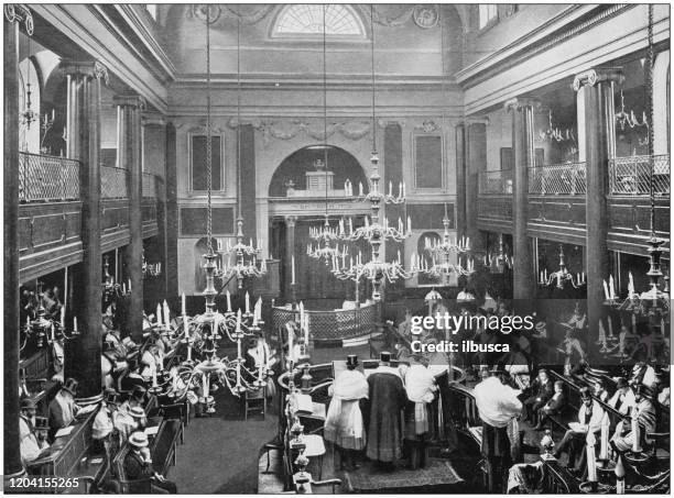 antique photograph of the british empire: reading of the law, jewish synagogue - synagoge stock illustrations