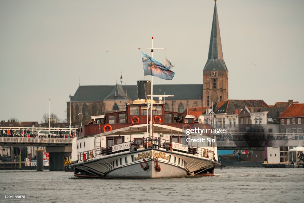 Old sailing ship at the river IJssel during the 2018 Sail Kampen event