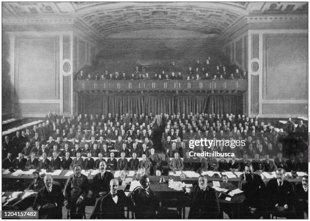 antique photograph of the british empire: british trades union congress at edinburgh - congress meeting stock illustrations