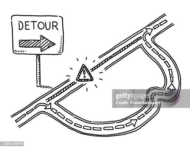 traffic jam symbol detour sign drawing - frank ramspott arrow stock illustrations