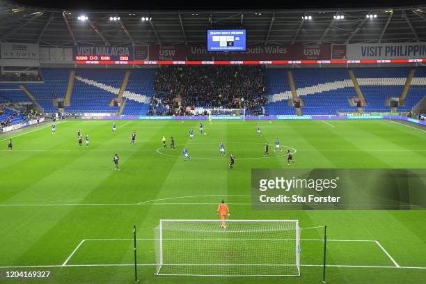 General view of action at Cardiff City stadium infront of a crowd of 4, 832 during the FA Cup Fourth Round Replay match between Cardiff City and...