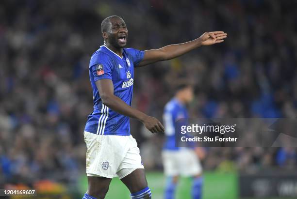 Cardiff defender Sol Bamba in action during the FA Cup Fourth Round Replay match between Cardiff City and Reading at Cardiff City Stadium on February...