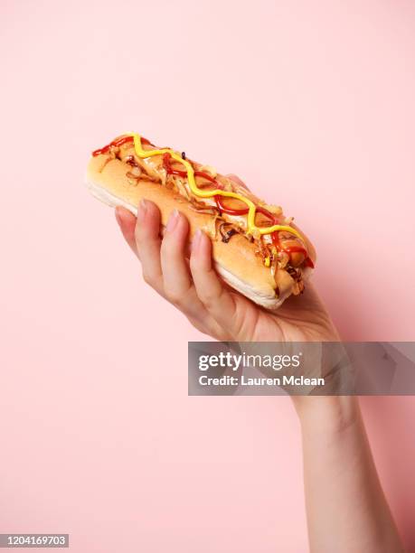 hand holding hotdog - mustard plant stock pictures, royalty-free photos & images