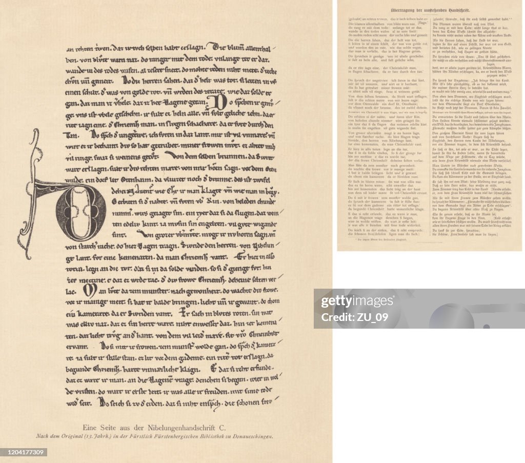 Donaueschinger Nibelungen Manuscript C, 13th century, facsimile, published in 1897