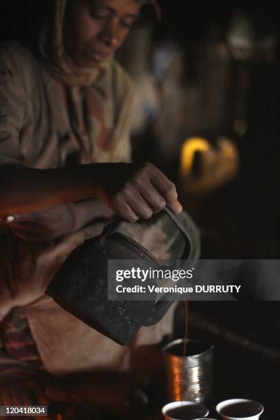 Coffee ceremony in a house of Simien mountains in Ethiopia.