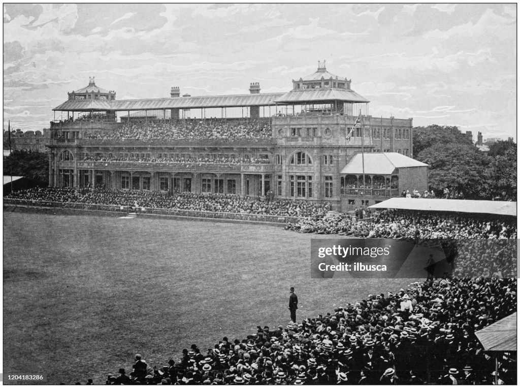 Antique photograph of the British Empire: Cricket game, England vs Australia