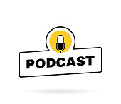 Podcast geometric badge with microphone emblem. Logo design. Vector illustration