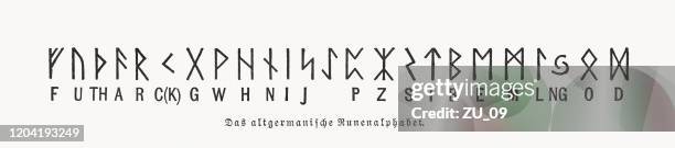 the germanic rune alphabet, wood engraving, published in 1897 - rune symbols stock illustrations