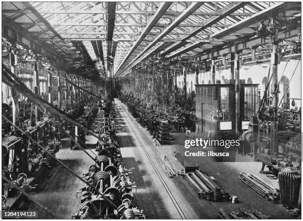 antique photograph of the british empire: locomotive department, midland railway, derby - production line stock illustrations
