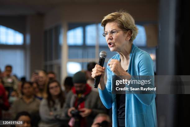 Democratic presidential candidate Sen. Elizabeth Warren addresses a crowd during a canvassing kickoff event February 29, 2020 in Columbia, South...