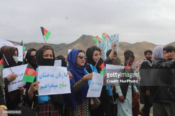 Afghan people show their support for peace and permanent ceasefire by road walking in Badakhshan, Afghanistan on February 29, 2020.