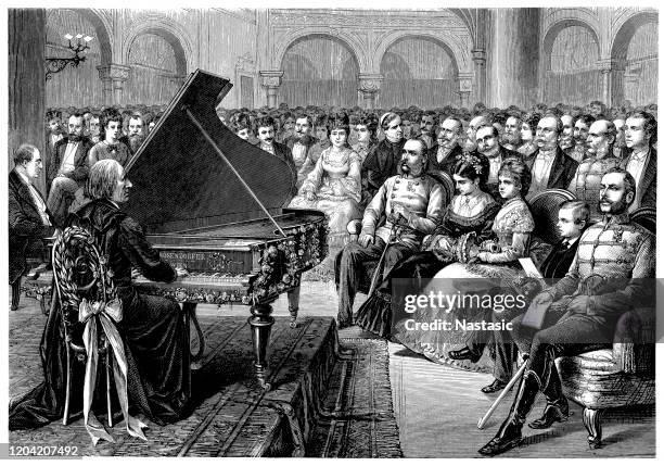 franz liszt concert in pest - liszt stock illustrations