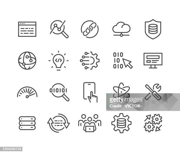 software and technology icons - classic line series - busy stock illustrations