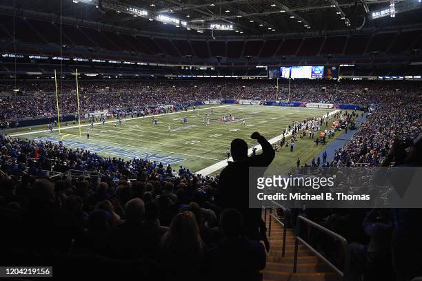 General view during gameplay in the second quarter of a XFL game between the St. Louis Battlehawks and the Seattle Dragons at the Dome at America's...
