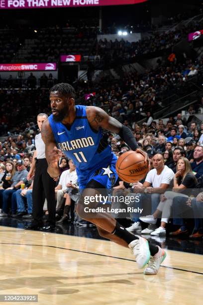 James Ennis III of the Orlando Magic handles the ball against the San Antonio Spurs on February 29, 2020 at the AT&T Center in San Antonio, Texas....