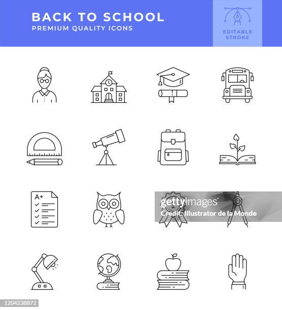 back to school line icon set. editable stroke. - school award stock illustrations