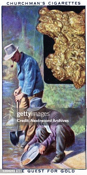 Collectible tobacco card, Gold Mining, Churchman's Cigarettes, 1937