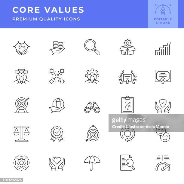 core values line icon set. editable stroke. - honesty stock illustrations