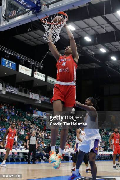 Moses Brown of the Texas Legends dunks the ball during the first quarter against the Northern Arizona Suns on February 29, 2020 at Comerica Center in...